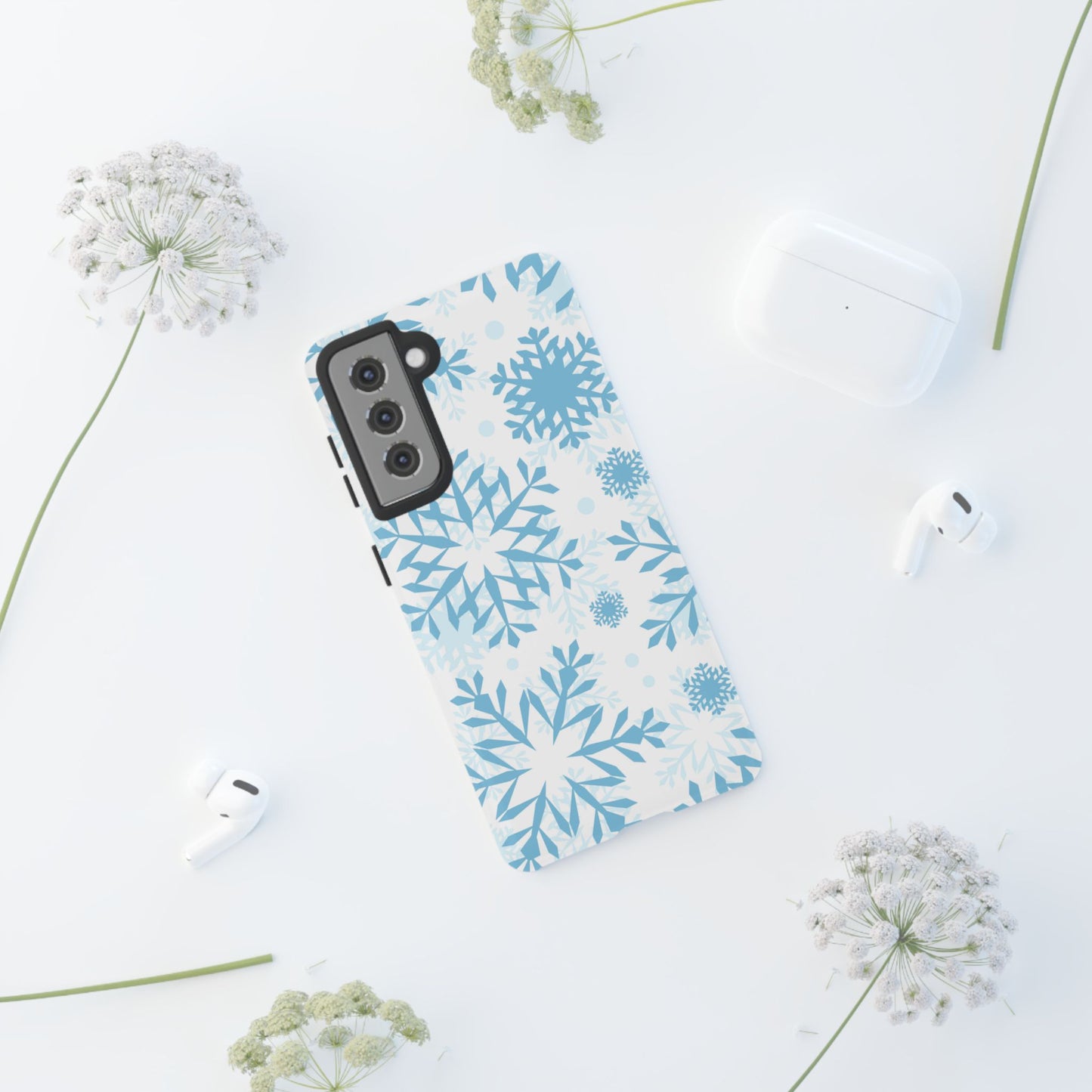 Frosty Blue Snowflakes Samsung Galaxy Case – Shockproof, Smooth Matte Finish, Dual-Layer Design