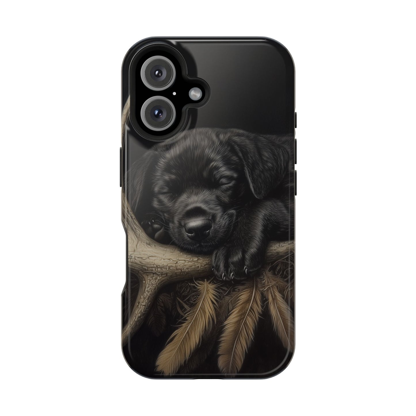 Adorable Black Labrador Puppy on Feathers MagSafe iPhone Case