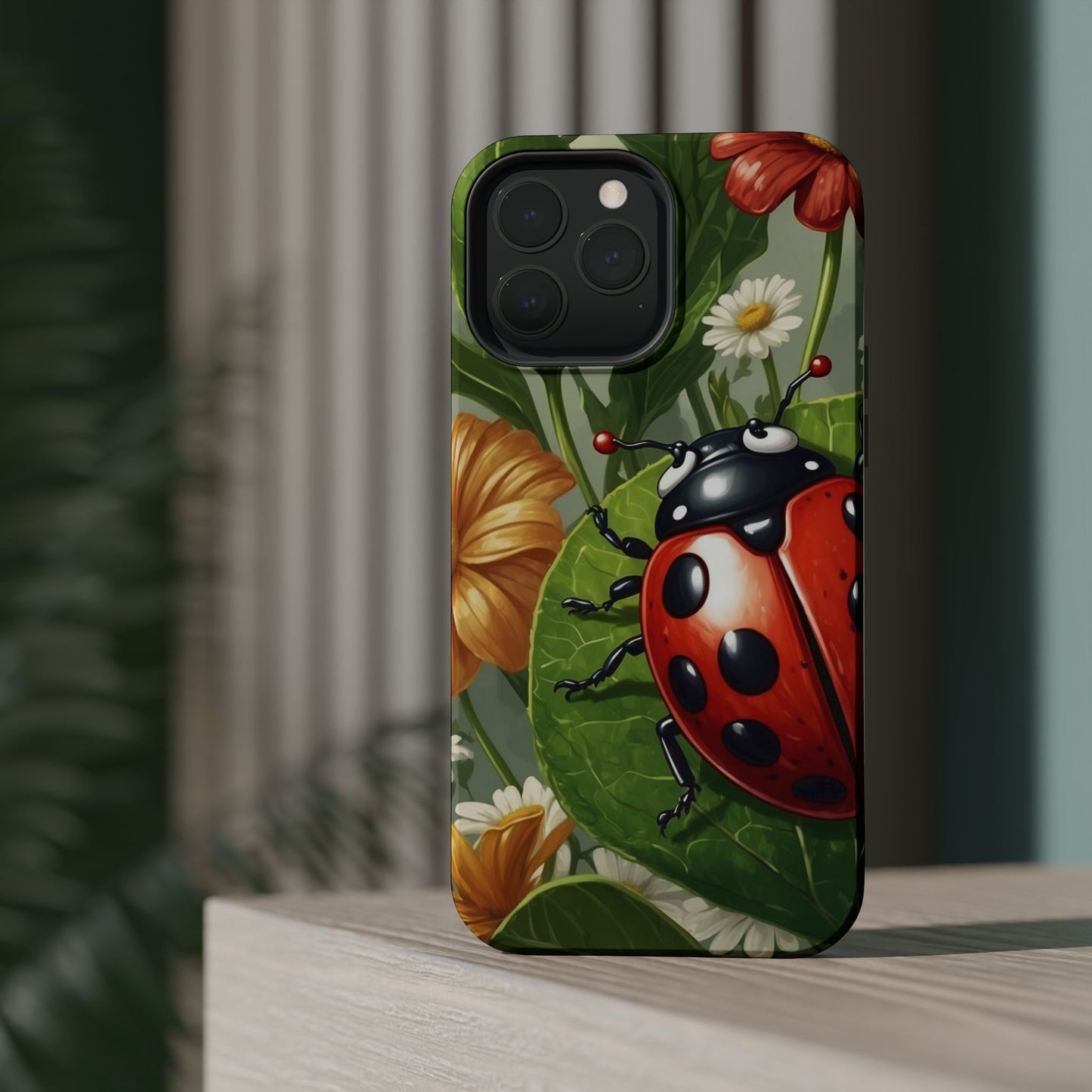 Ladybug Garden MagSafe iPhone Case – Whimsical Floral Design