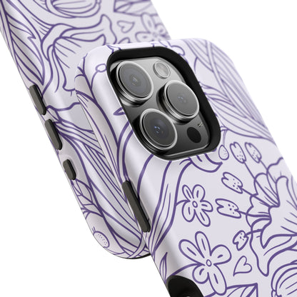 Lavender Floral Line Art Tough MagSafe iPhone Case – Minimalist Botanical Design with Dual-Layer Protection