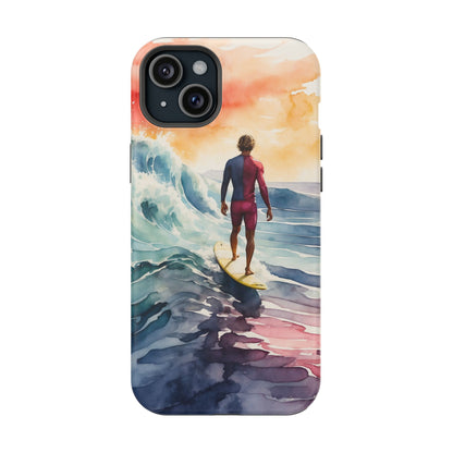 Surfer’s Sunset Wave MagSafe iPhone Case – Vibrant Watercolor Design