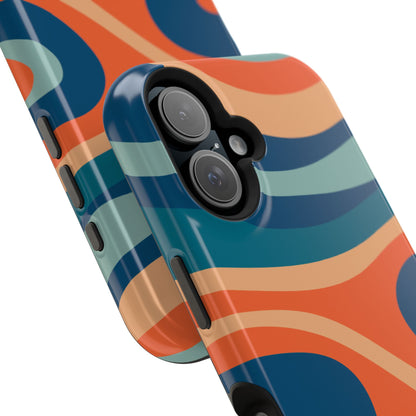 Retro Vibe Wavy Stripes MagSafe iPhone Case – 70s-Inspired in Teal, Orange, and Rust