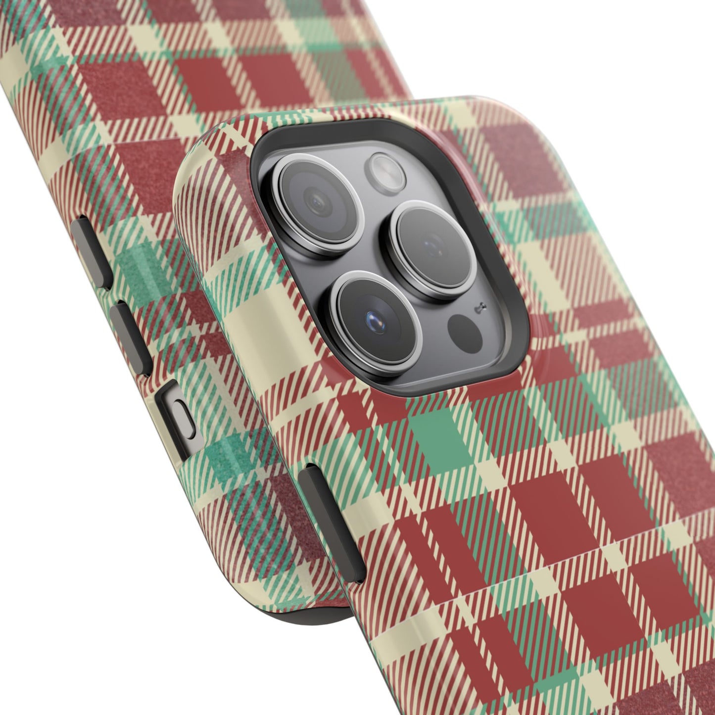 Retro Red & Cream Plaid – MagSafe iPhone Case with Classic Elegance