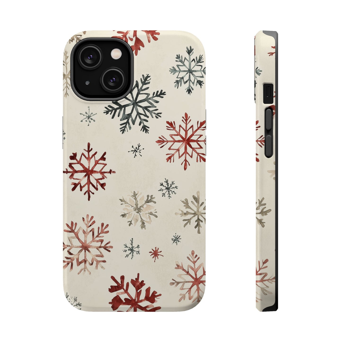 Vintage Red and Gray Snowflake Pattern – MagSafe iPhone Series Case