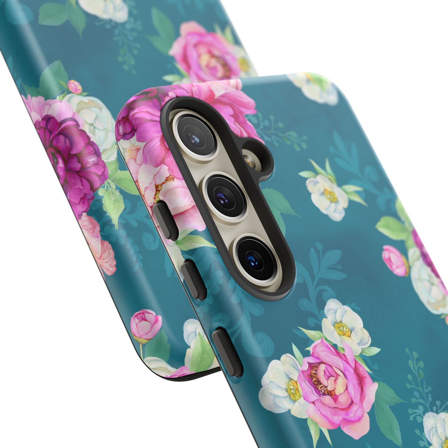 Elegant Peony Bouquet Samsung Galaxy Case – Deep Teal Background with Romantic Floral Design