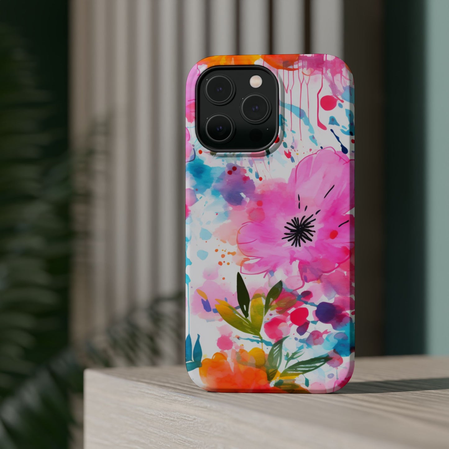 Color Splash Pink & Orange Watercolor Floral - MagSafe iPhone Case