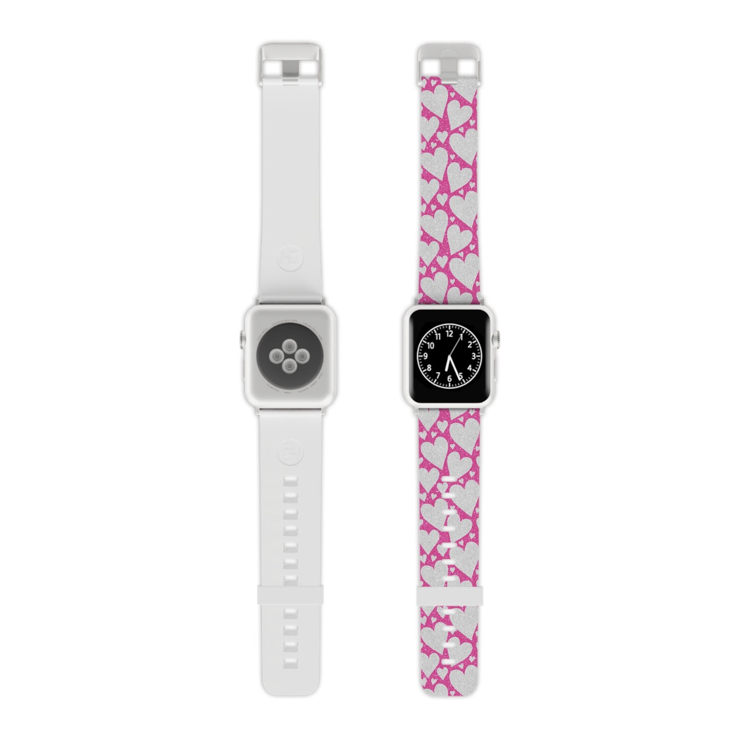 Pink and Silver Glitter Heart Pattern Apple Watch Band