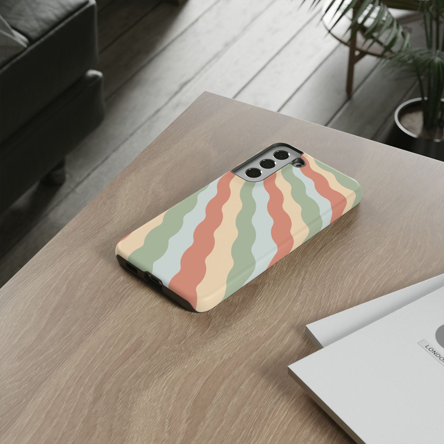 Earthy Retro Waves Samsung Galaxy Case – 70s-Inspired Wavy Stripes in Soft Green, Cream, and Rust