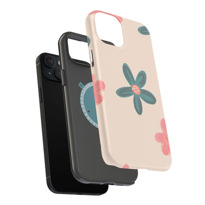 Vintage Floral Tough MagSafe iPhone Case – Soft Matte Finish with Dual-Layer Protection