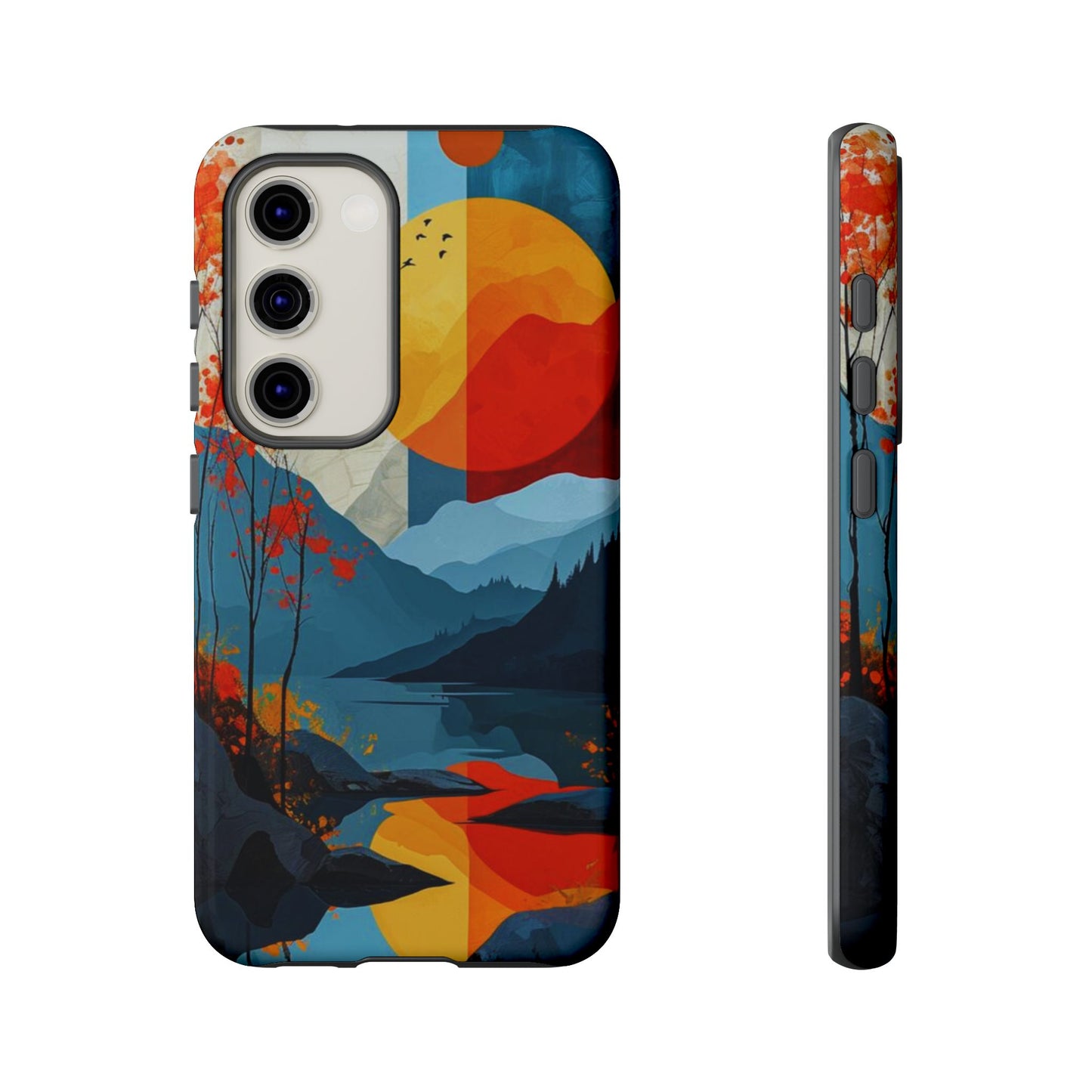 Abstract Autumn Landscape Samsung Galaxy Case – Bold Colorful Sunset Design, Dual-Layer Protection