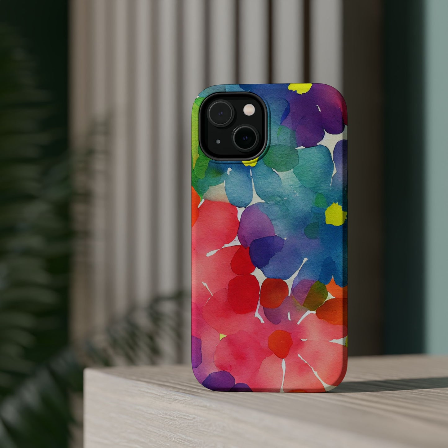 Rainbow Bloom Watercolor MagSafe iPhone Case – Slim Design, Glossy Finish