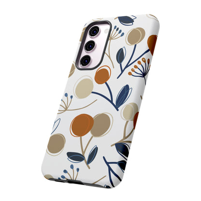 Modern Botanical Berries Tough Samsung Galaxy  Case – Earthy Tones & Navy Accents, Shock-Resistant