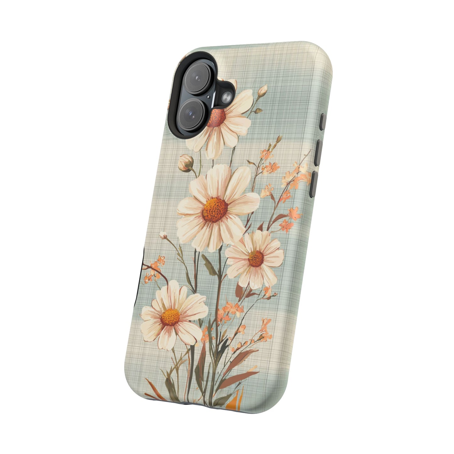 Pastel Green Daisy MagSafe iPhone Case - Floral Plaid Protective Cover