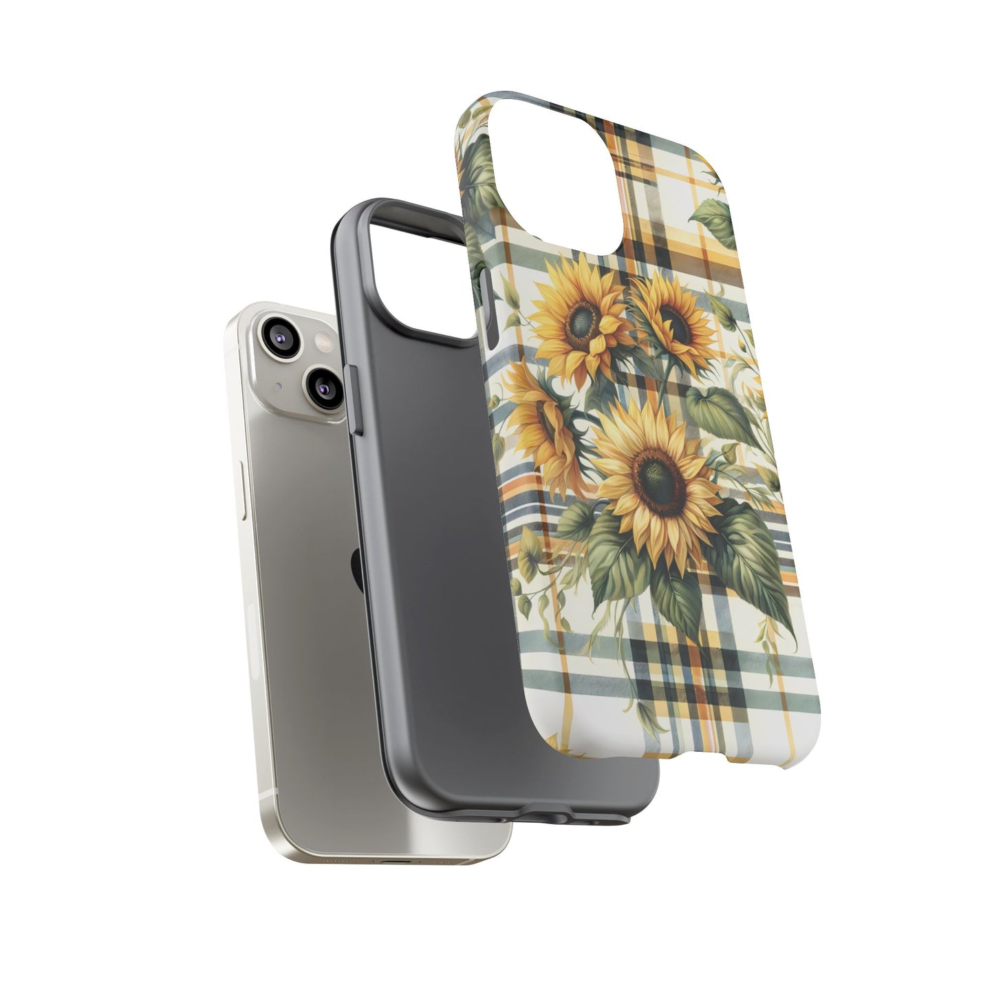 Cute Sunflower Phone Case - Sunny Blossom Plaid - Checkered Sunflowers Phone Case for iPhone & Samsung. Be Happy With These Bright Colors!