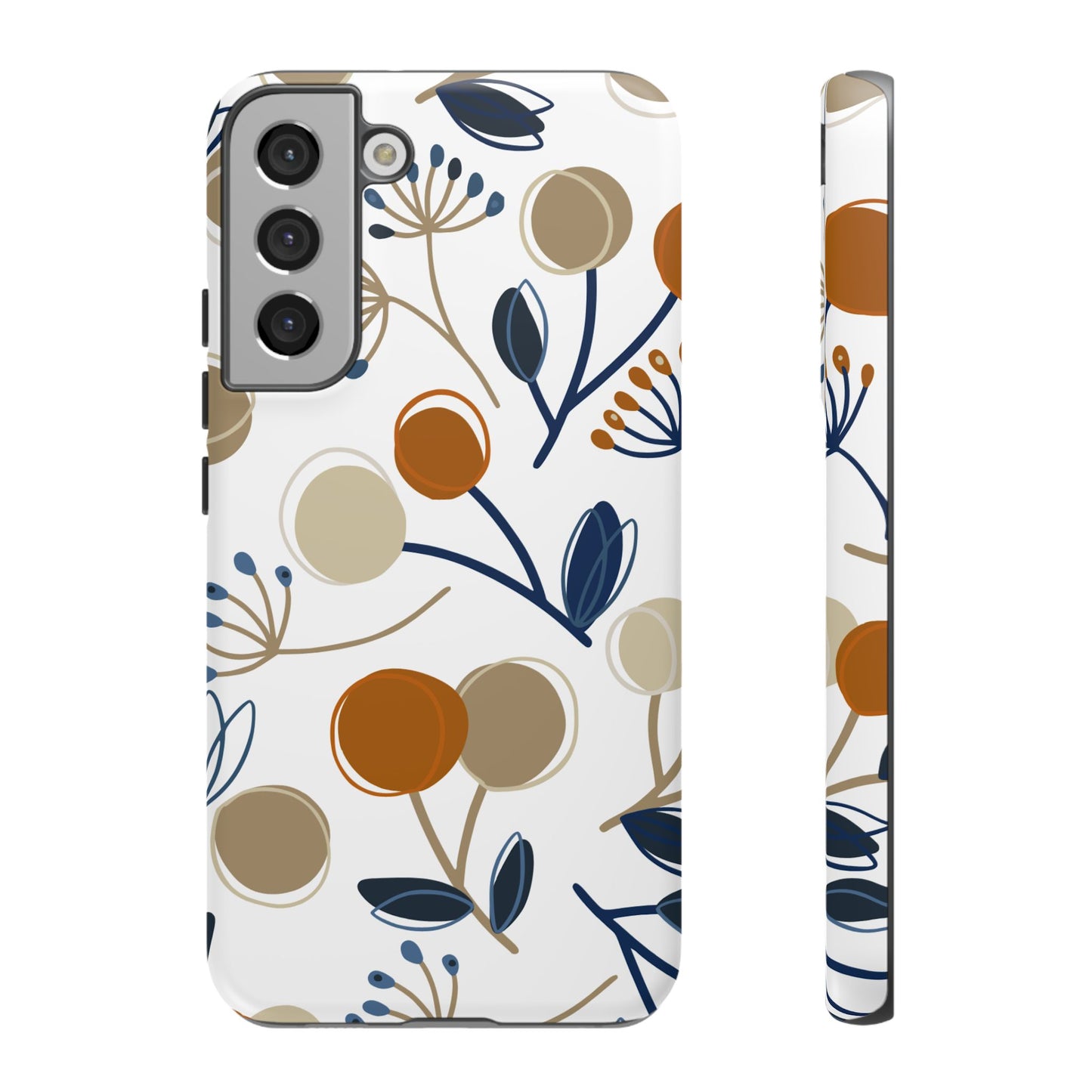 Modern Botanical Berries Tough Samsung Galaxy  Case – Earthy Tones & Navy Accents, Shock-Resistant