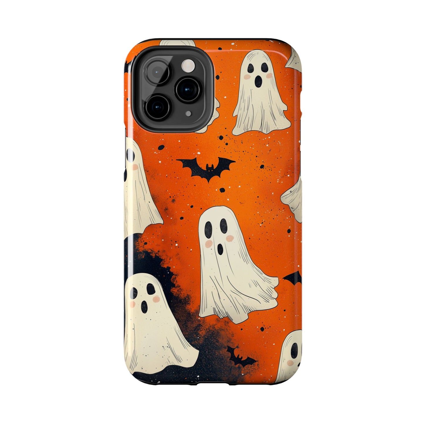 Spooky Ghosts & Bats iPhone Case – Vibrant Orange Halloween Design