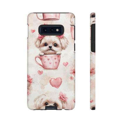 Floral Puppy in Teacup Samsung Galaxy  Case – Cute Pink Flower Design, Tough Dual-Layer Protection