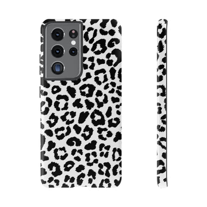 Monochrome Leopard Print Tough Samsung Galaxy Case – Classic Black and White Design with Dual-Layer Protection