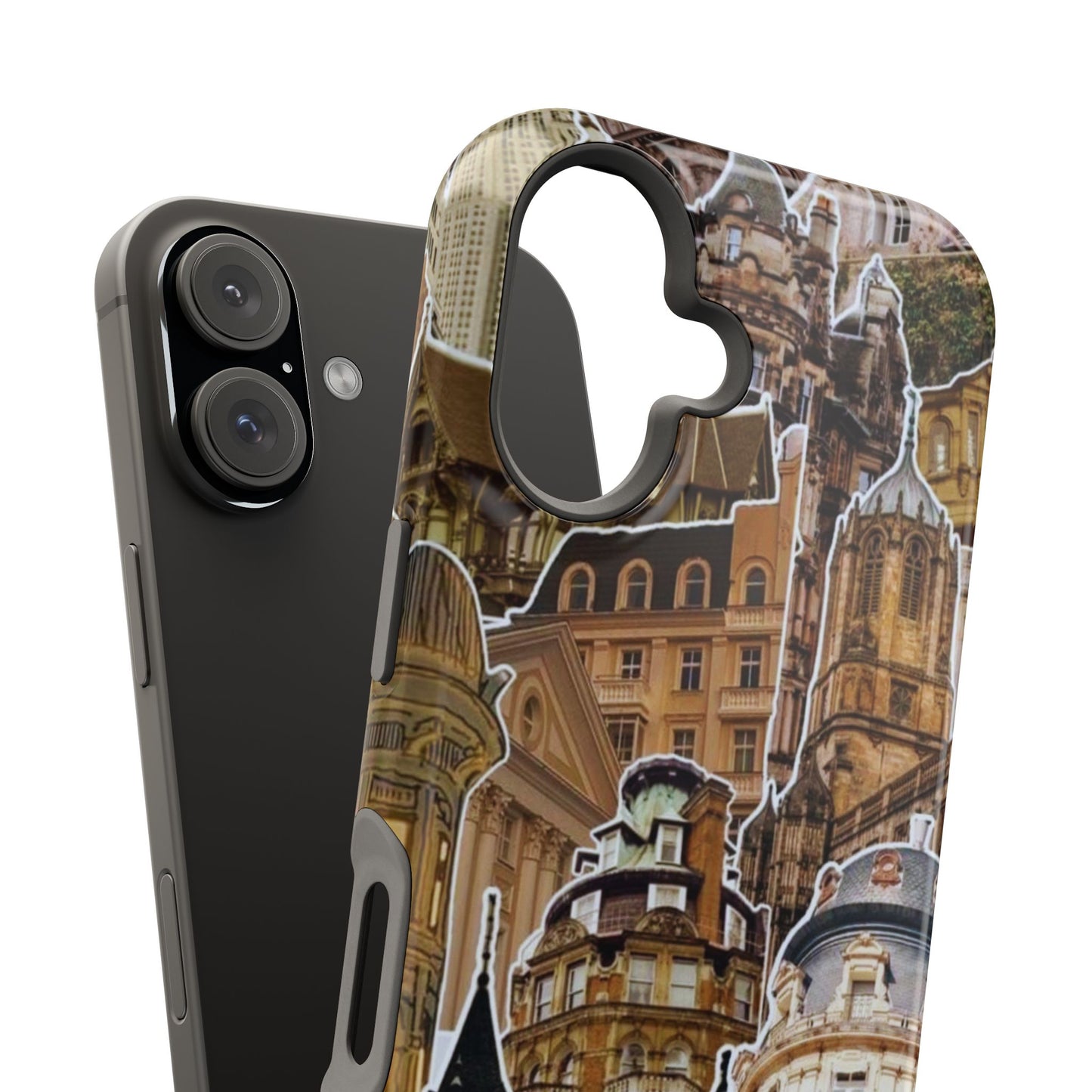 Vintage Architectural Collage MagSafe iPhone Case – Tough Dual-Layer Protection with Matte Finish