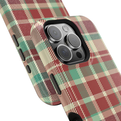 Retro Red & Cream Plaid – MagSafe iPhone Case with Classic Elegance