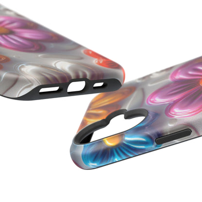 Glossy 3D Floral MagSafe iPhone Case – Colorful Flower Pattern, Durable Protection