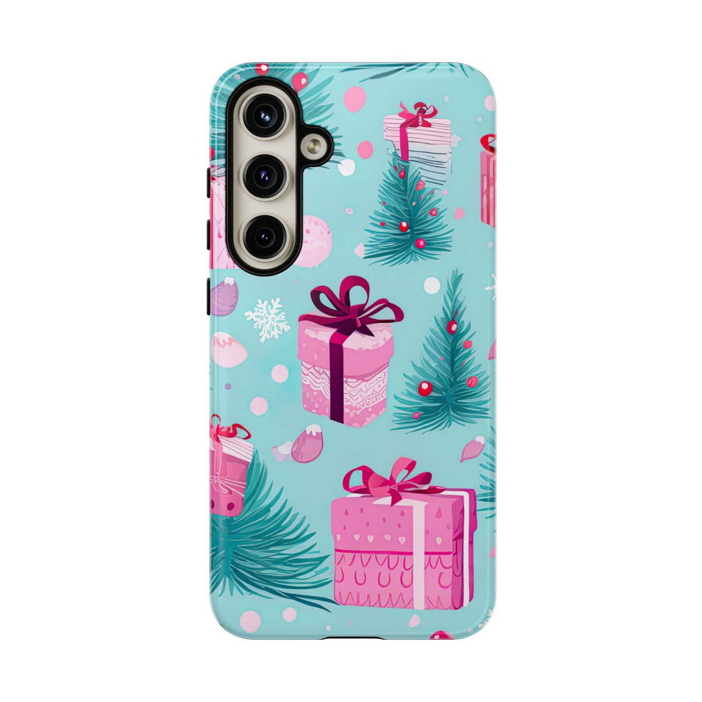 Festive Pink Christmas Gifts and Evergreen Samsung Galaxy Case – Holiday Theme, Protective Cover