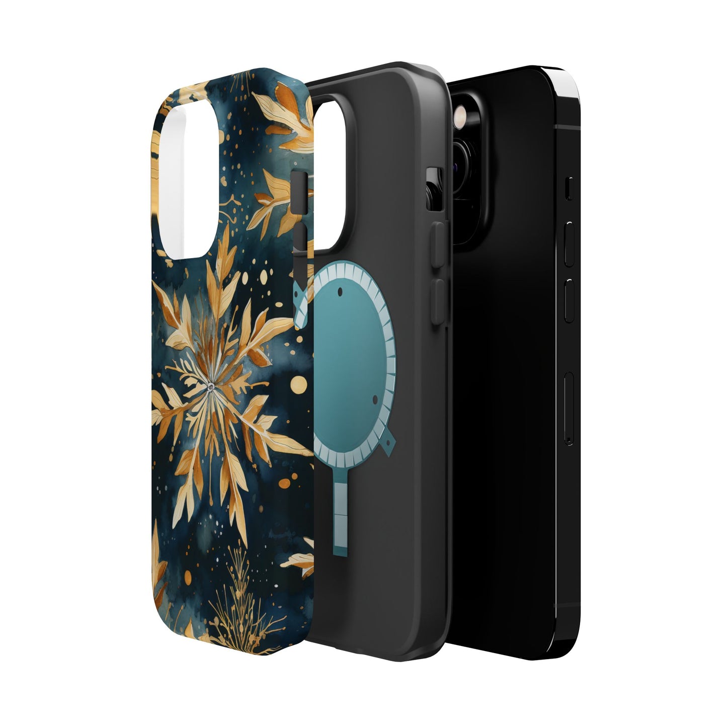 Gold Floral Snowflakes on Midnight Blue - MagSafe iPhone Series Case