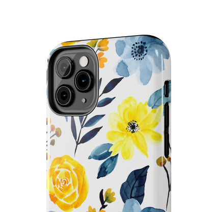 Golden Yellow & Sky Blue Floral – Watercolor Botanical iPhone Case