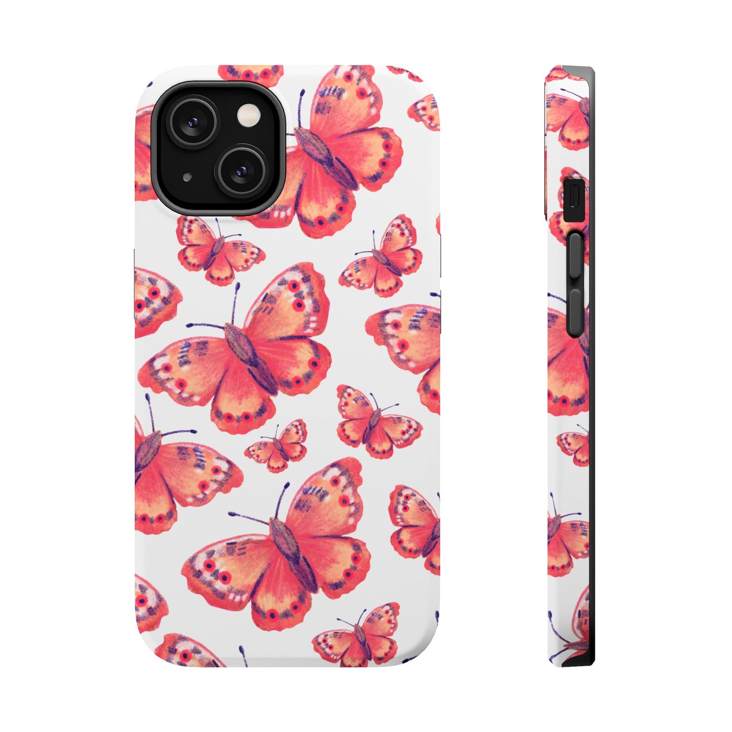 Coral Butterfly MagSafe iPhone Case – Slim, Protective Design with Bold Watercolor Print