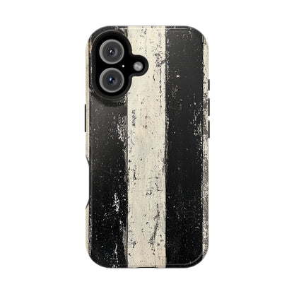 Vintage Vertical Stripe MagSafe iPhone Case - Black & White Grunge Design