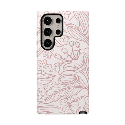 Blush Floral Line Art Tough Samsung Galaxy Case – Delicate Minimalist Design with Dual-Layer Protection