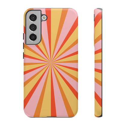 Bold Retro Sunburst Samsung Galaxy Case – Vibrant 70s-Inspired Rays in Orange, Pink, and Yellow