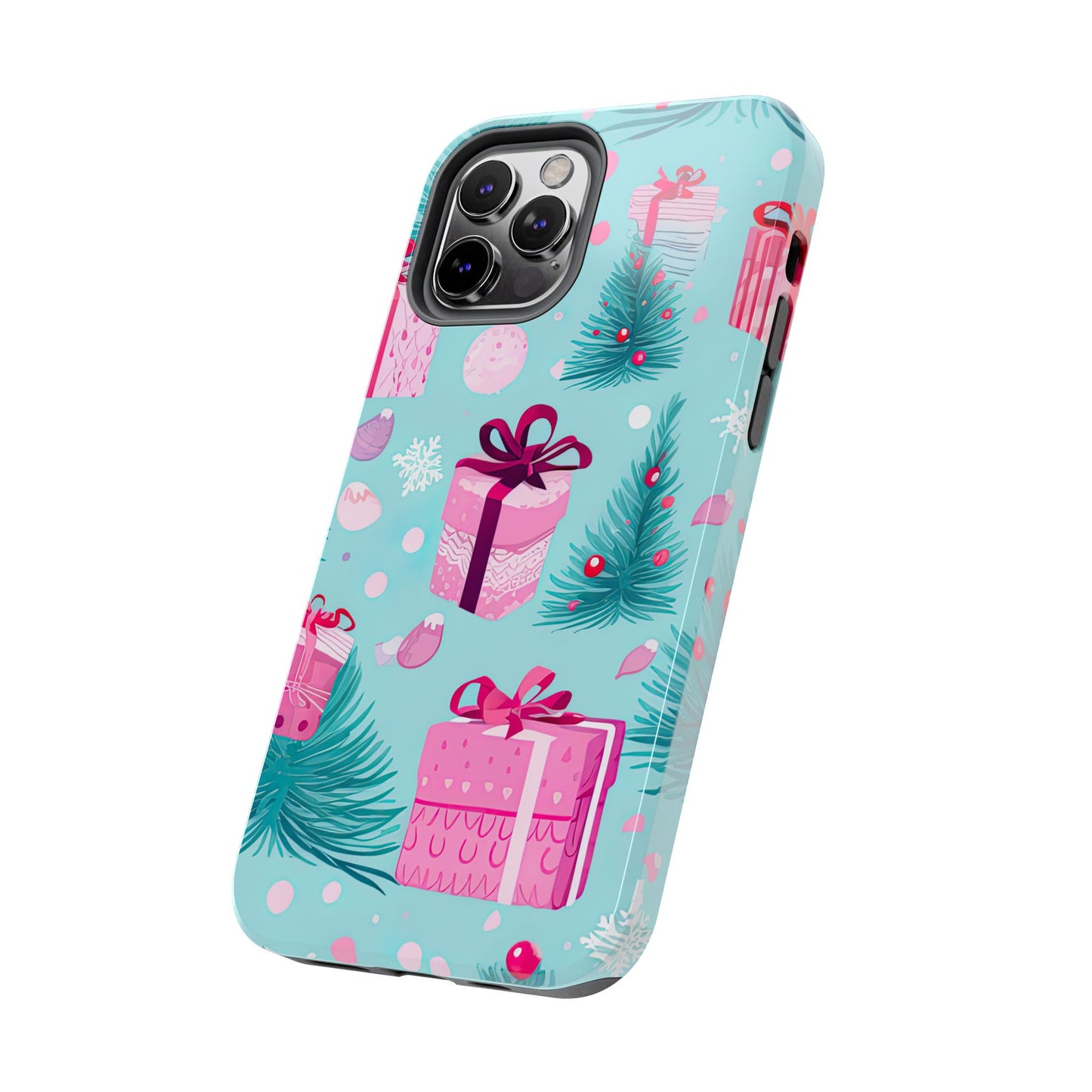 Festive Pink Christmas Gifts and Evergreen iPhone Case – Holiday Theme, Protective Cover