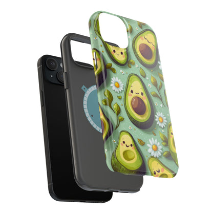 Cute Avocado MagSafe iPhone Case – Adorable Kawaii Avocados with Daisies, Shock-Resistant