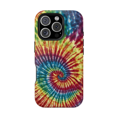 Vibrant Spiral Tie-Dye MagSafe Case – Retro Rainbow Design