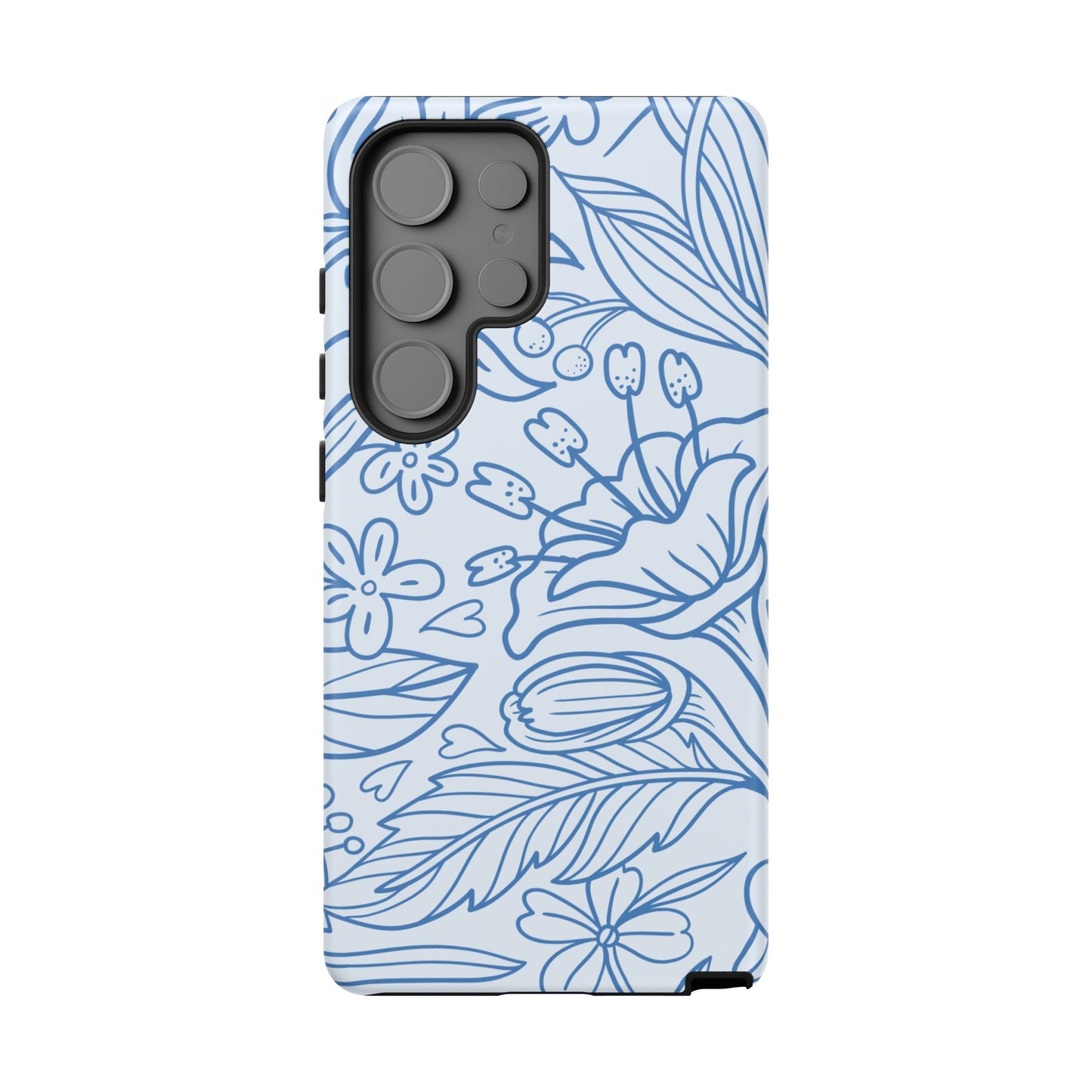 Dusty Blue Floral Line Art Tough Samsung Galaxy Case – Minimalist Botanical Design with Dual-Layer Protection