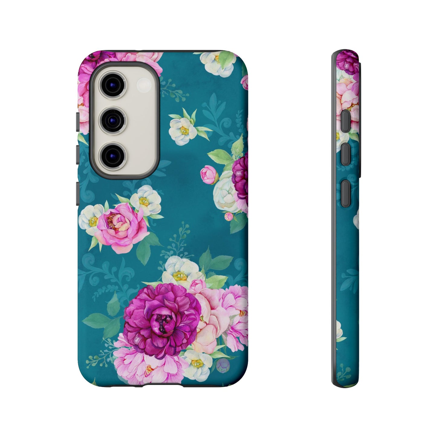 Elegant Peony Bouquet Samsung Galaxy Case – Deep Teal Background with Romantic Floral Design