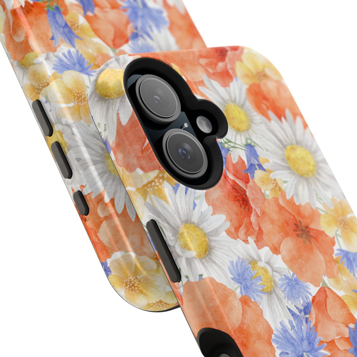 Watercolor Wildflower Pattern MagSafe iPhone Case – Durable Matte Finish with Daisy, Poppy & Cornflower Design