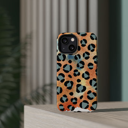 Sunset Watercolor Leopard Print Tough MagSafe iPhone Case – Artistic Animal Pattern with Dual-Layer Protection