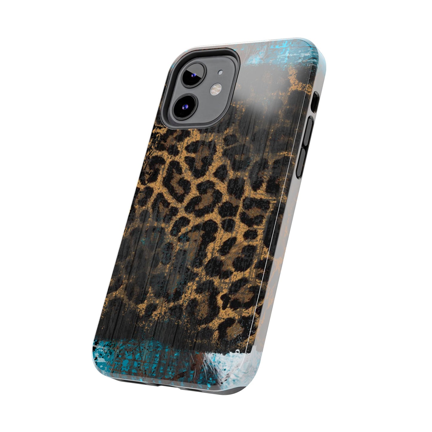 Boho Leopard and Turquoise Tough iPhone Case – Rustic Western Design with Dual-Layer Protection