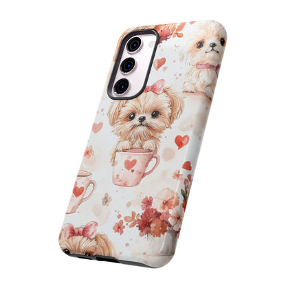 Puppies & Heart Mugs Samsung Galaxy Case – Sweet Dog & Floral Design, Shockproof & Slim