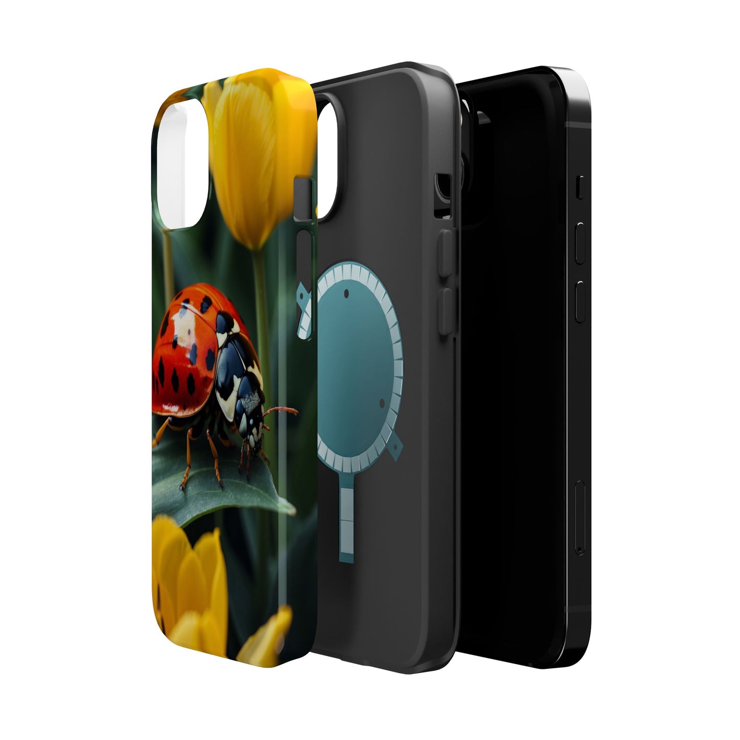 MagSafe iPhone Case: Vibrant Ladybug Amidst a Lush Yellow Flower Garden