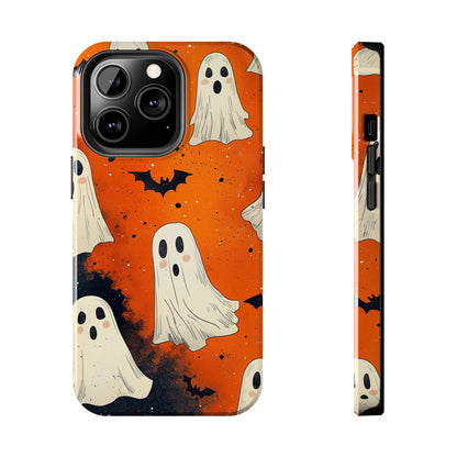 Spooky Ghosts & Bats iPhone Case – Vibrant Orange Halloween Design