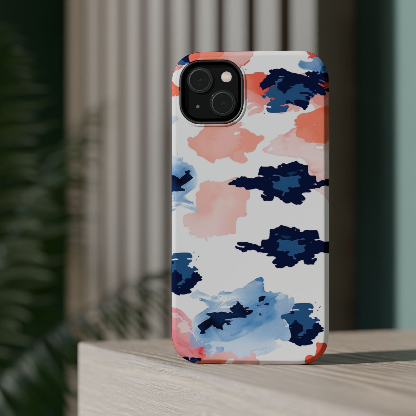 Abstract Coral & Navy Watercolor Design – MagSafe iPhone Case