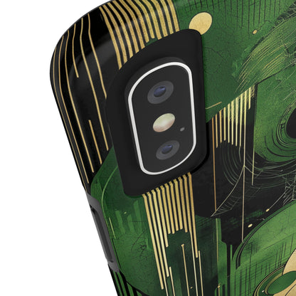 Abstract Green & Gold iPhone Case - Geometric Art Deco Protective Cover