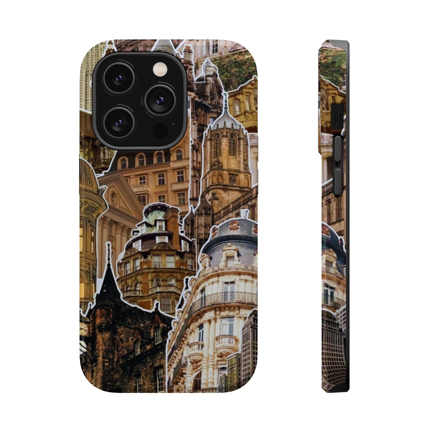 Vintage Architectural Collage MagSafe iPhone Case – Tough Dual-Layer Protection with Matte Finish