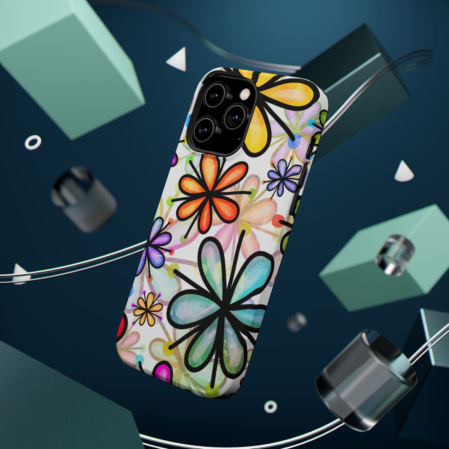 Retro Floral Pop MagSafe iPhone Case – Ultra-Slim Design, High-Gloss Finish