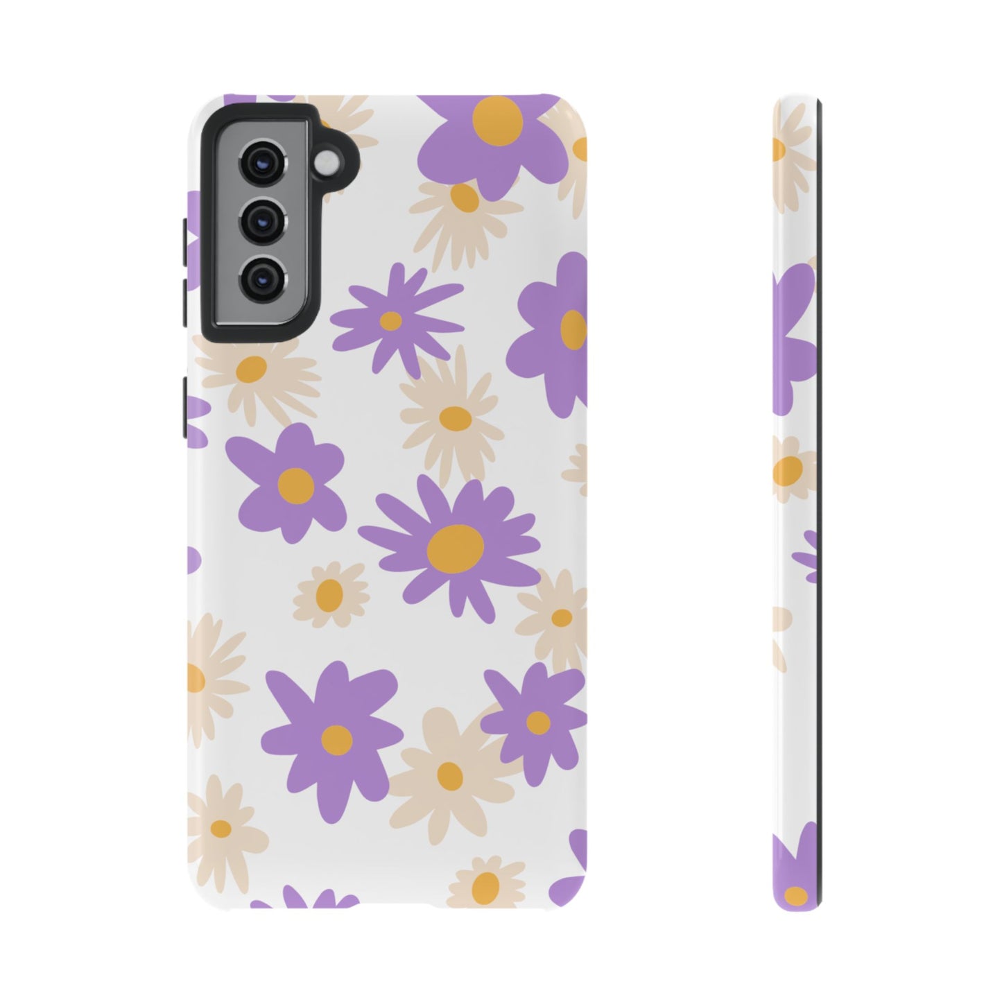 Retro Daisy Flower Samsung Galaxy Case – Pastel Purple & Cream Floral Design with Matte Finish