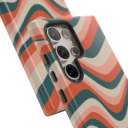 Groovy Waves Samsung Galaxy Case – Retro 70s-Inspired Stripes in Coral, Cream, and Teal