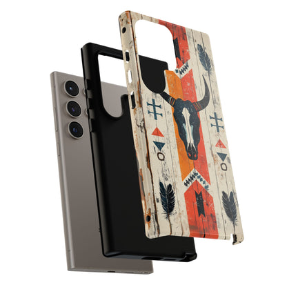 Rustic Western Bull Skull Tough Samsung Galaxy Case – Distressed Wood Design, Dual-Layer Protection